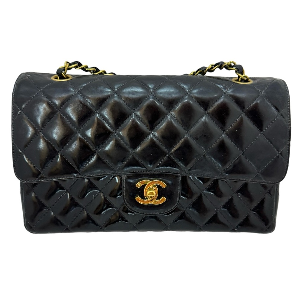 Auth Chanel Vintage Patent Classic Double Flap Bag Fair